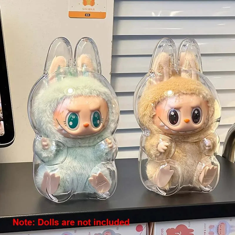 17cm Labubu Protector Case Portable Transparent Protective Case Organizer Box Dolls Accessories Doll Bag with Keychain