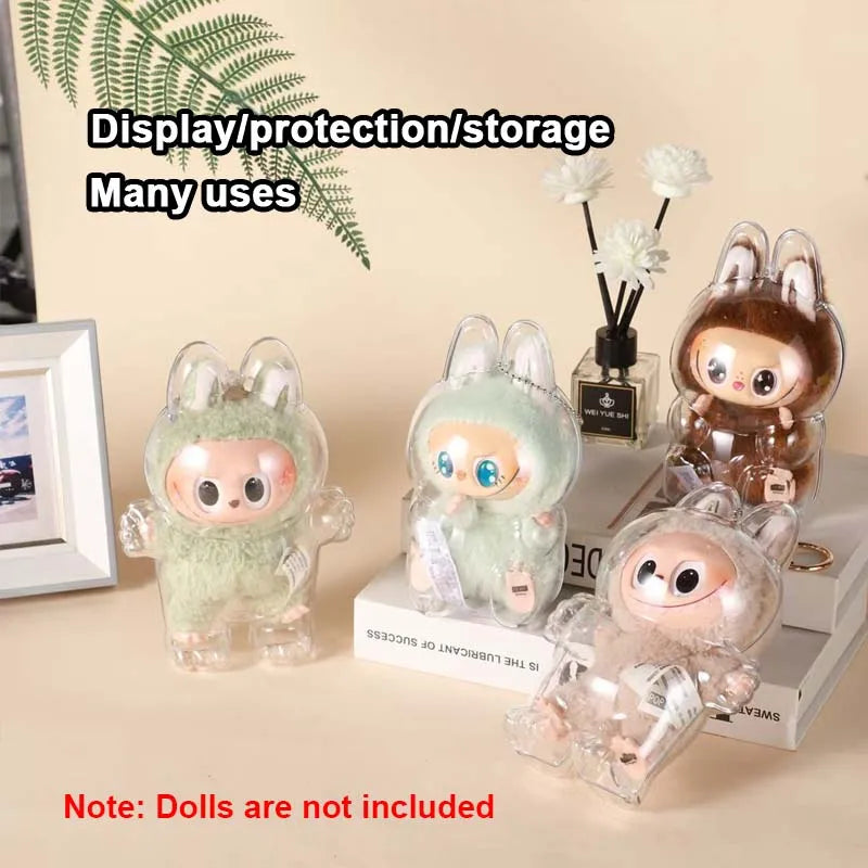 17cm Labubu Protector Case Portable Transparent Protective Case Organizer Box Dolls Accessories Doll Bag with Keychain