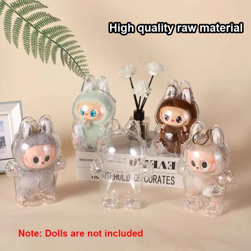 17cm Labubu Protector Case Portable Transparent Protective Case Organizer Box Dolls Accessories Doll Bag with Keychain
